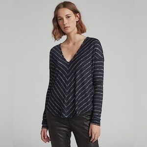 Rag & Bone Hudson Vee Long Sleeve Navy Gray Striped Pullover Sweater Size Small